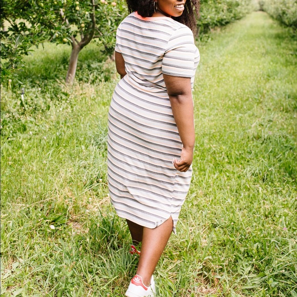 Striped Drawstring T-Shirt Dress - Picture 3 of 12